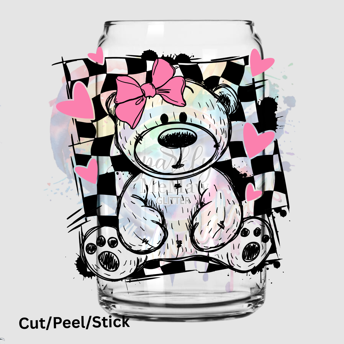 Checkered Valentine Bear UV DTF Decal