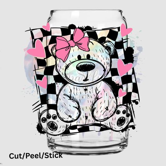 Checkered Valentine Bear UV DTF Decal