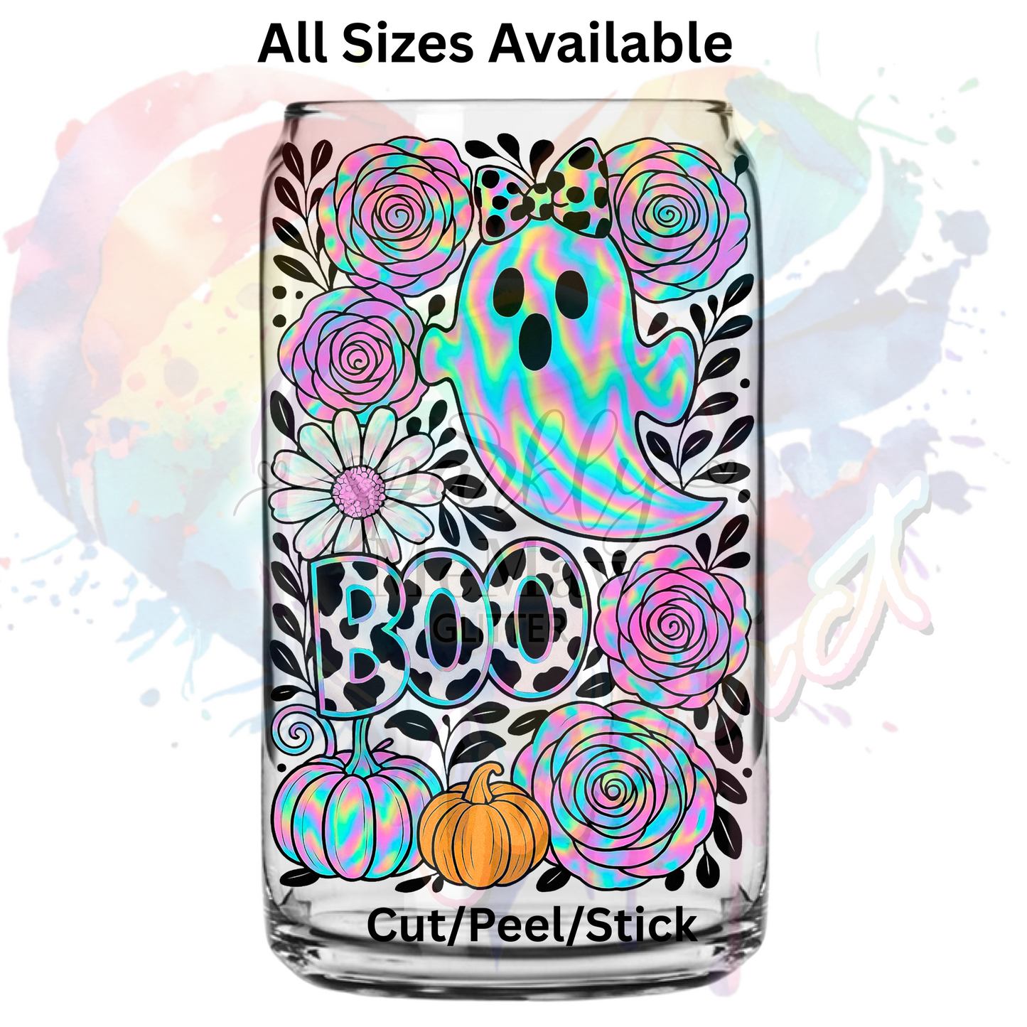 Boo Flowers Pumpkin Ghost UV DTF Decal