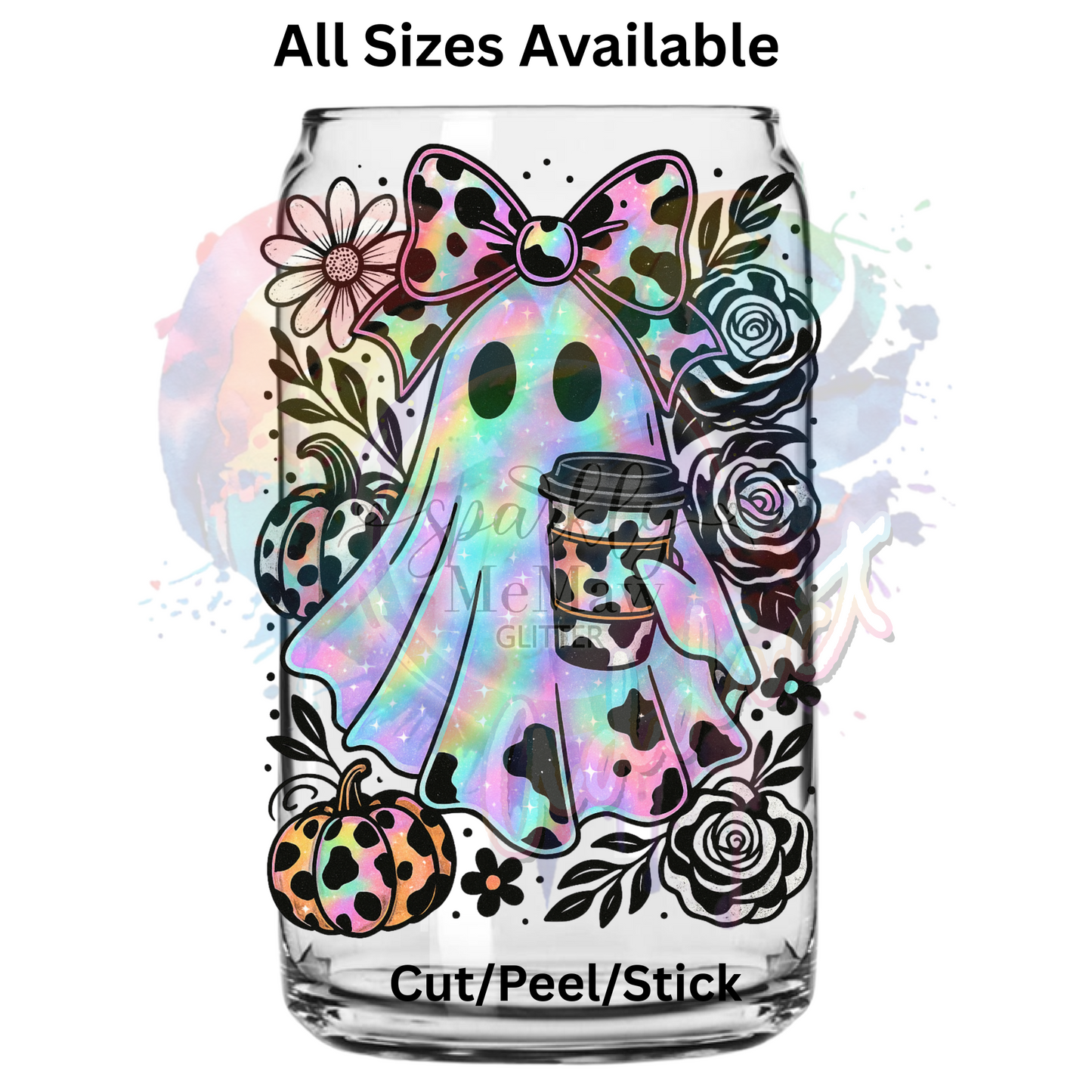 Pumpkin Cow Print Ghost  UV DTF Decal