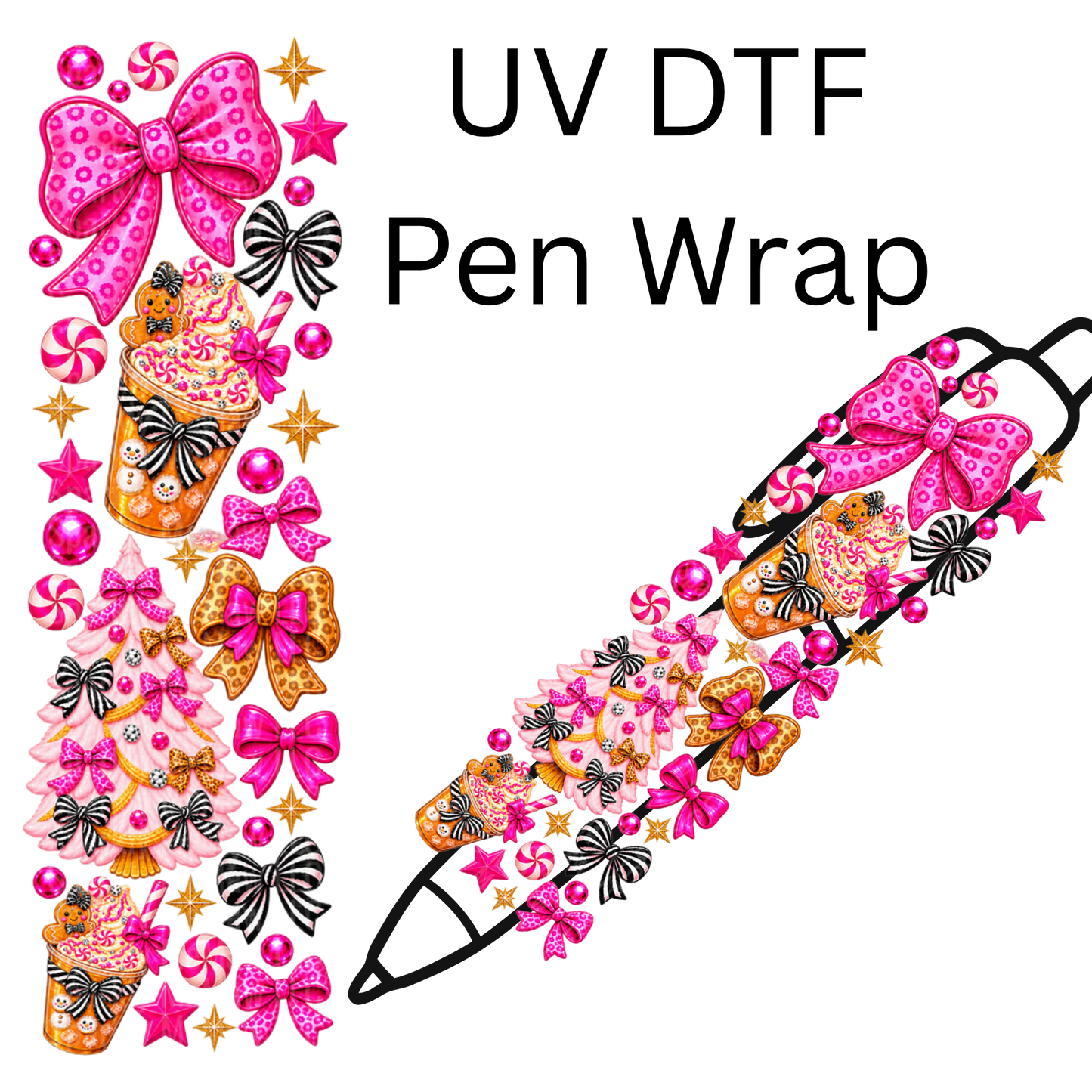 Pink Christmas Bows Holiday Glam is a UV DTF Pen Wrap