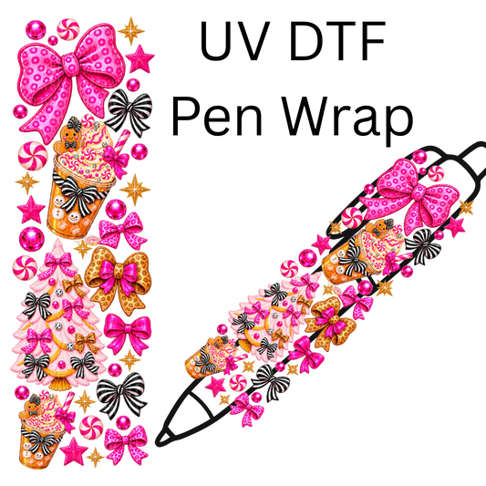 Pink Christmas Bows Holiday Glam is a UV DTF Pen Wrap