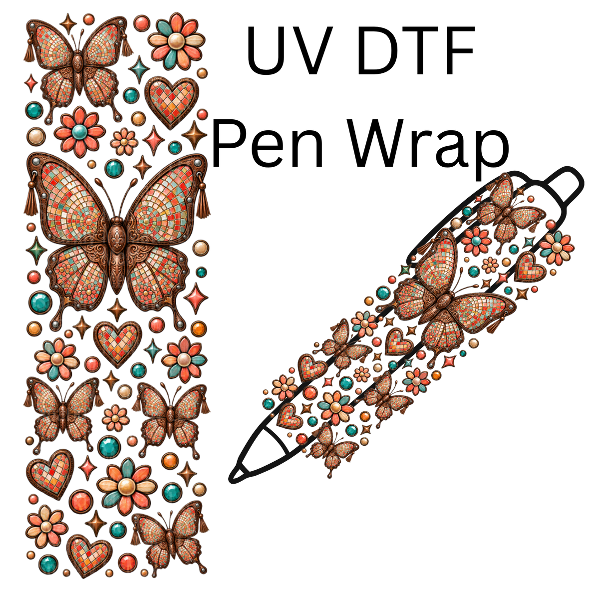 Mosaic Butterfly Floral Sheet is a UV DTF Pen Wrap
