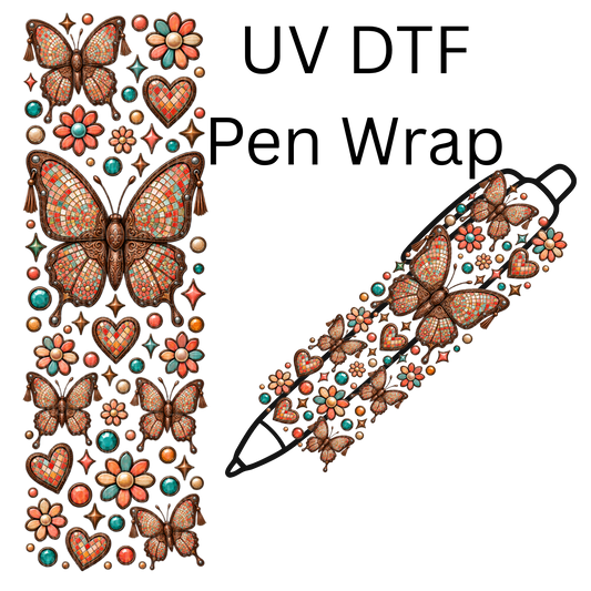 Mosaic Butterfly Floral Sheet is a UV DTF Pen Wrap
