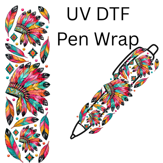 Colorful Native Headdress Feathers UV DTF Pen Wrap