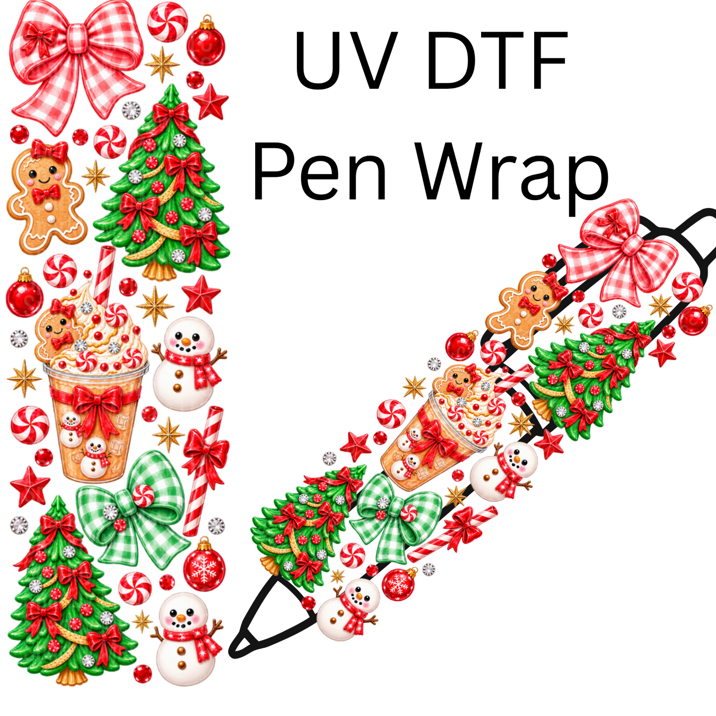Festive Christmas Holiday Elements UV DTF Pen Wrap