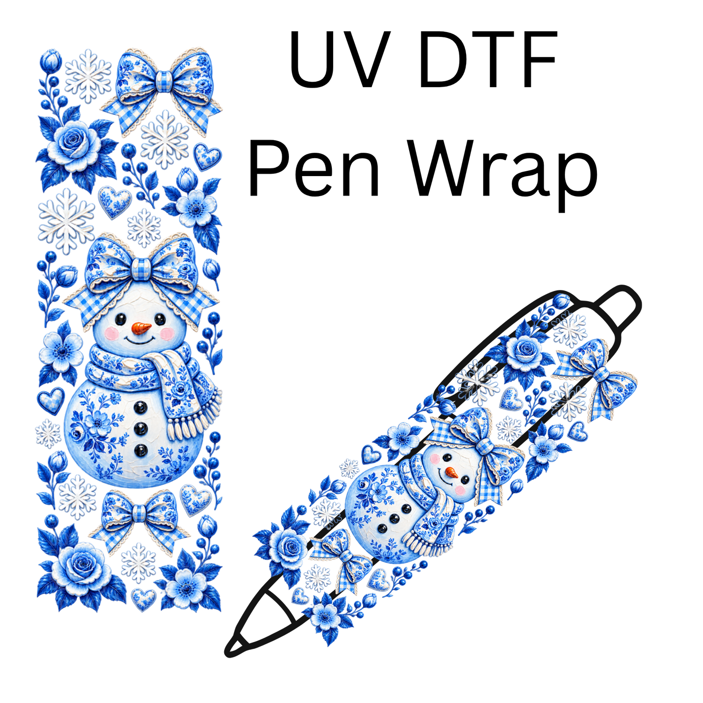 Blue Floral Snowman Sheet is a UV DTF Pen Wrap