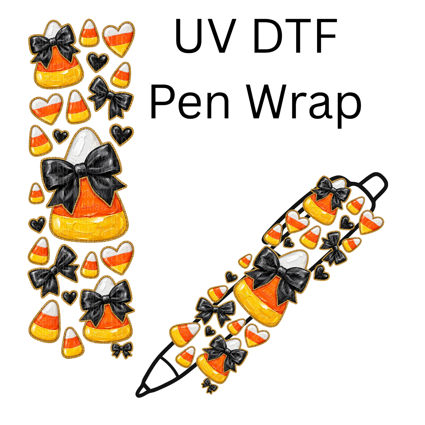 Halloween Candy Corn Black Bow is a UV DTF Pen Wrap