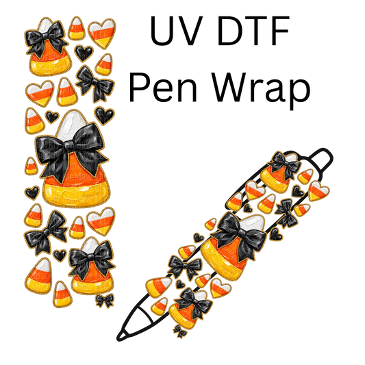 Halloween Candy Corn Black Bow is a UV DTF Pen Wrap
