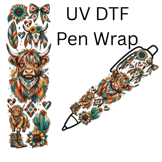 Boho Highland Cow UV DTF Pen Wrap
