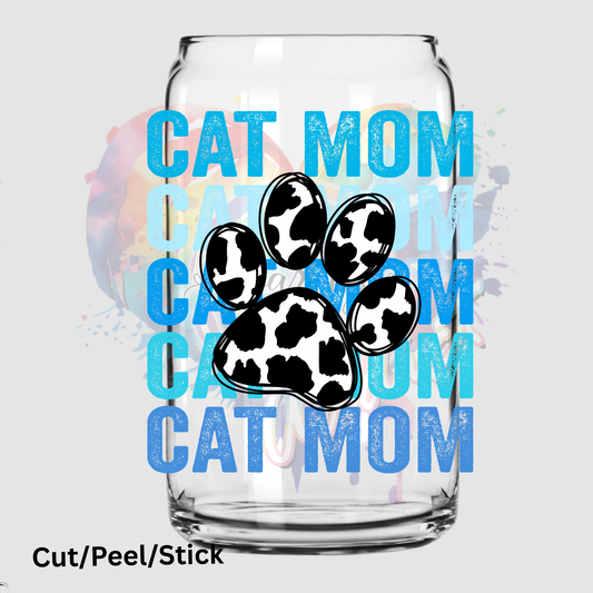 Cat Mom Stacked Blue UV DTF Decal
