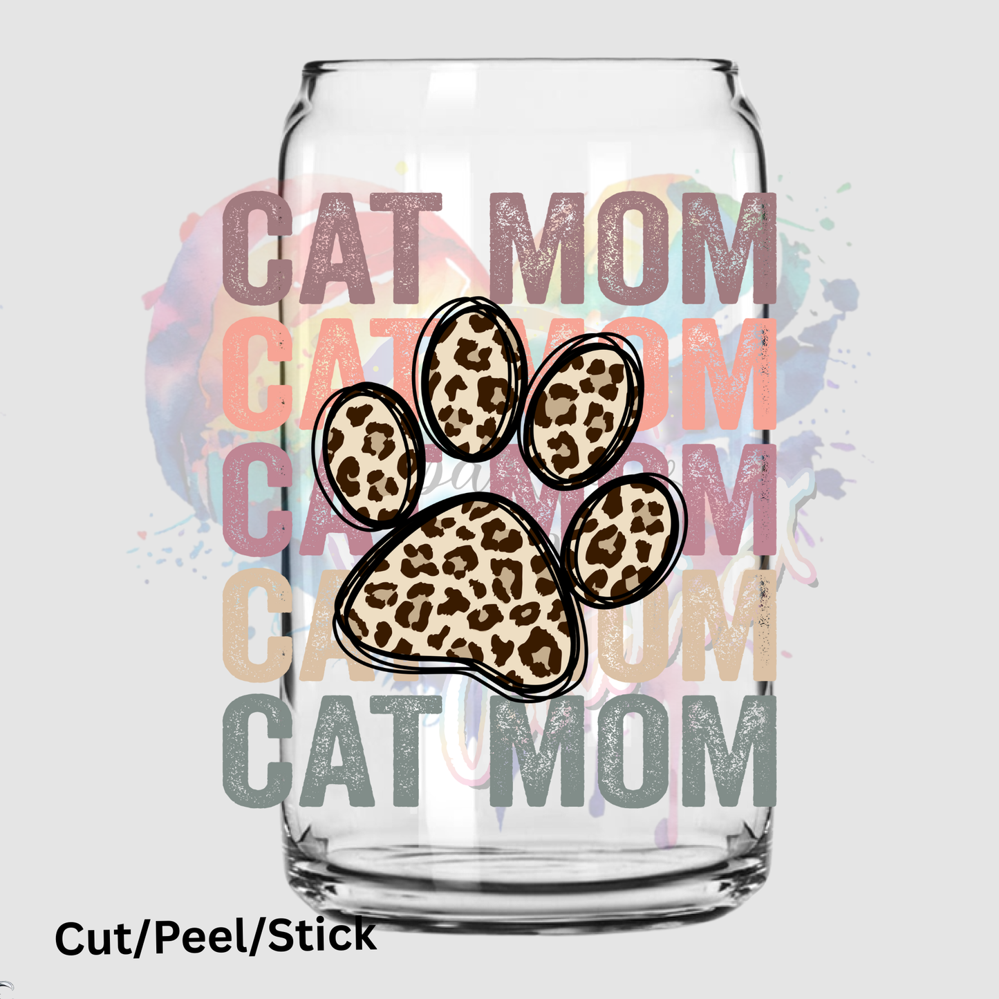 Cat Mom Burgandy UV DTF Decal