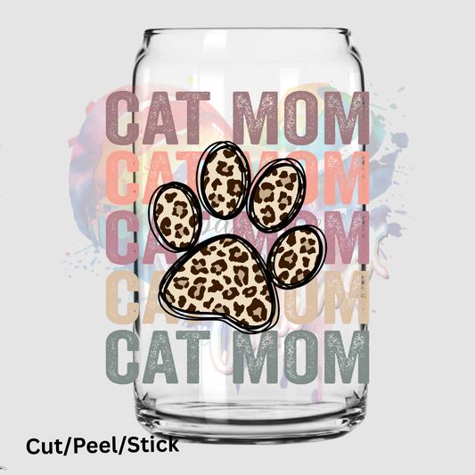 Cat Mom Burgandy UV DTF Decal