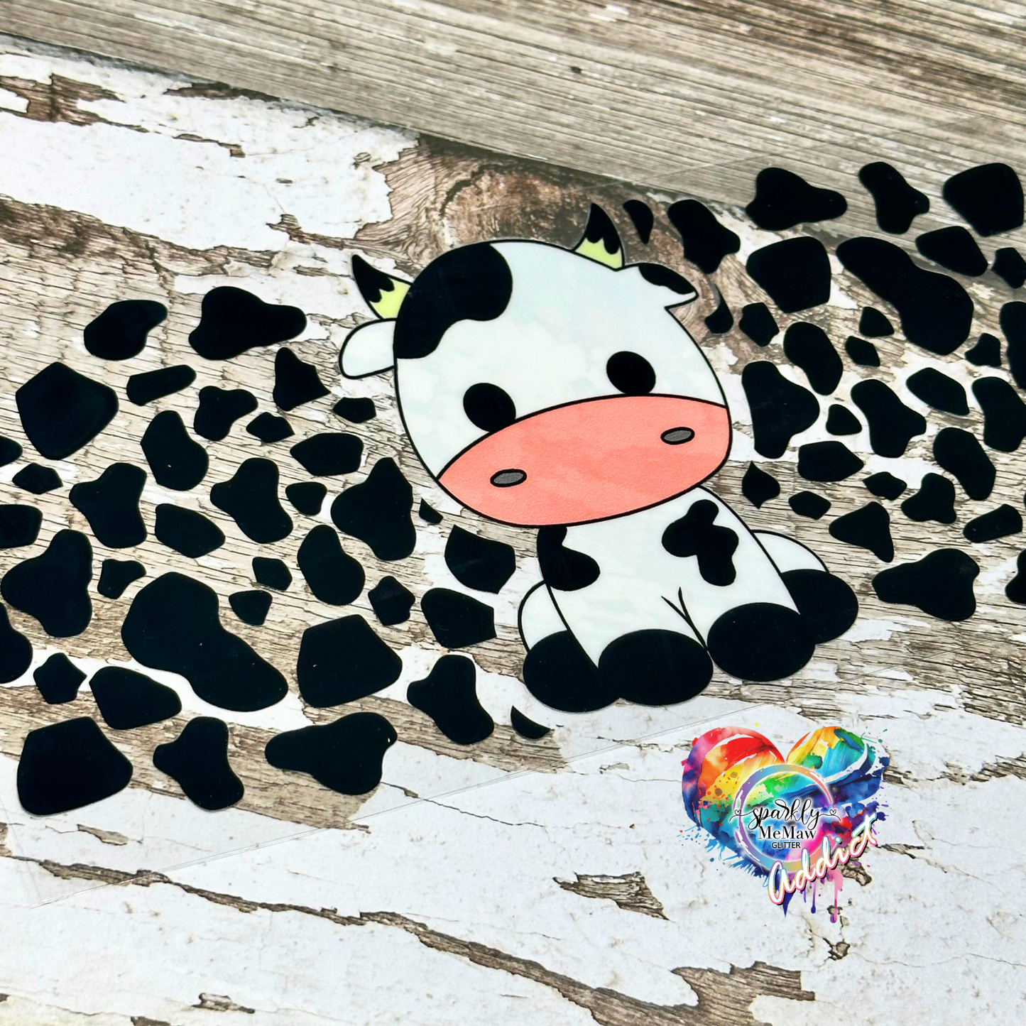 Cute Baby Cow w/Print UV DTF Decal Set (9.7 x 4.3 inches)