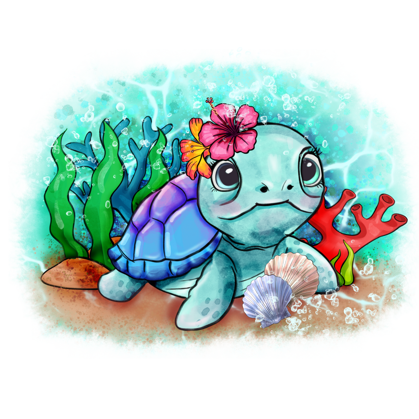 Cute Summer Turtle UV Decal 4 x 5 inches