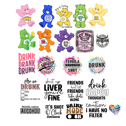 UV DTF Decal Sheet ( Perfect for Shot Glasses) Each of these decals measure 2 inches tall