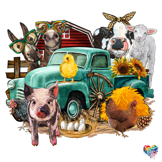 Farm Truck with Farm Animals UV DTF Decal 4 x 4.5