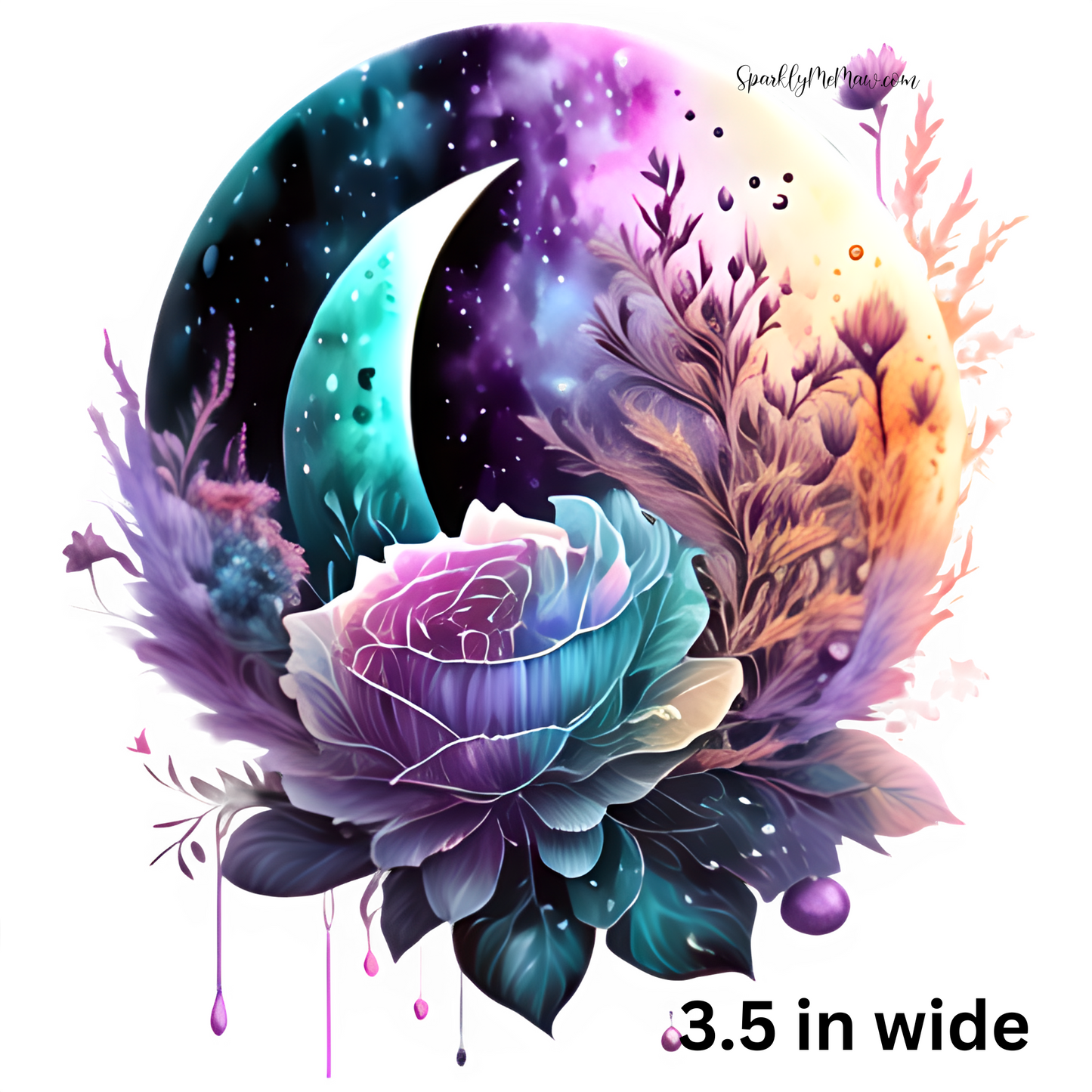 Watercolor Moon and Flowers UV 4 inch decal