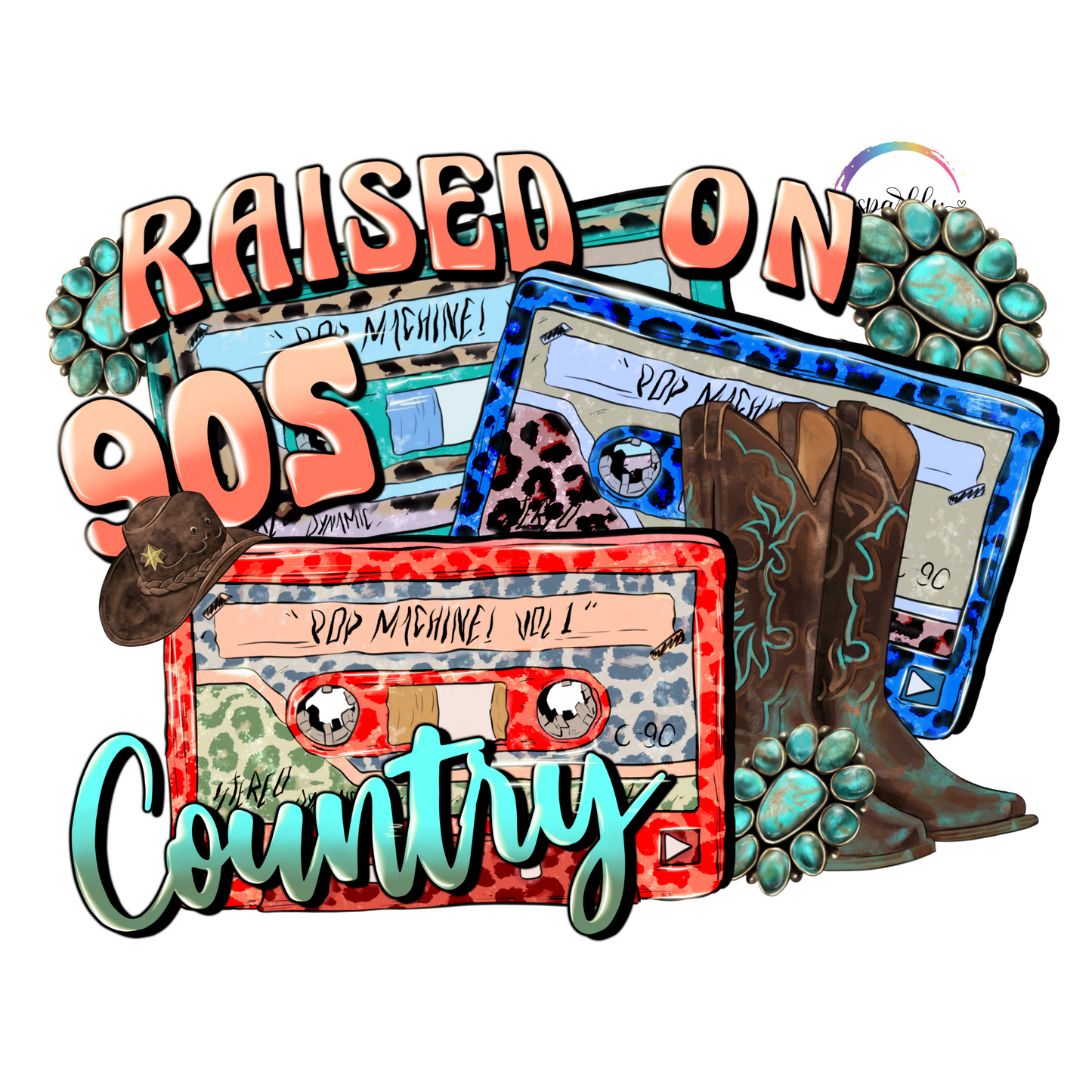 Raised on 90s Country UV Decal 4 x 5 in