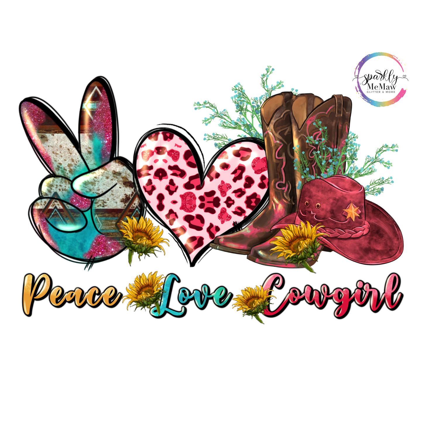 Peace Love Cowgirl XL UV Decal 4 x 6 in