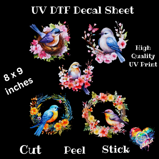 Floral Birds UV DTF Decal Sheet