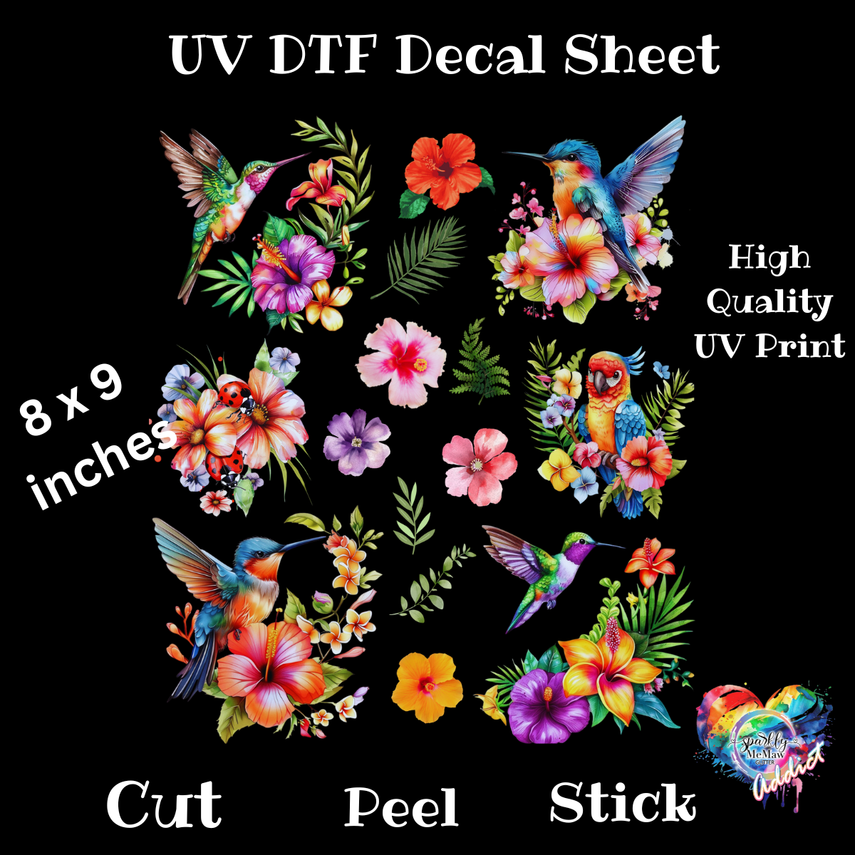 Vibrant  Humming Bird UV DTF Decal Sheet