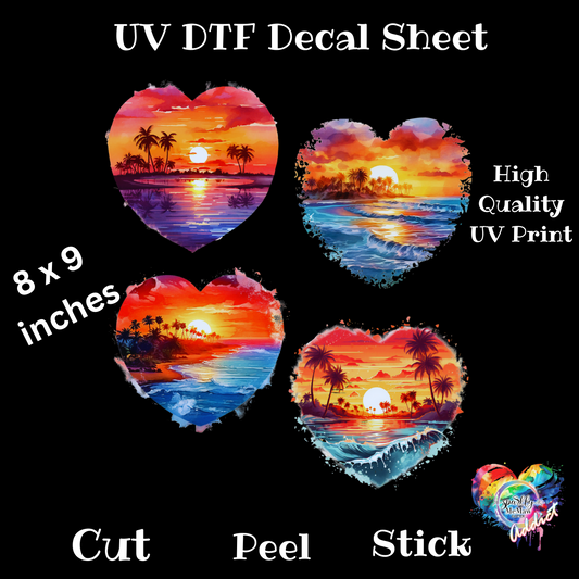 Sunset BeachHeart UV DTF Decal Sheet