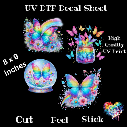 Rainbow Butterfly UV DTF Decal Sheet
