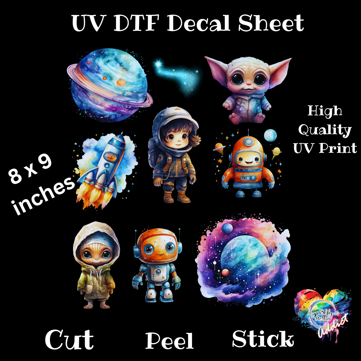 Space Alien UV DTF Decal Sheet