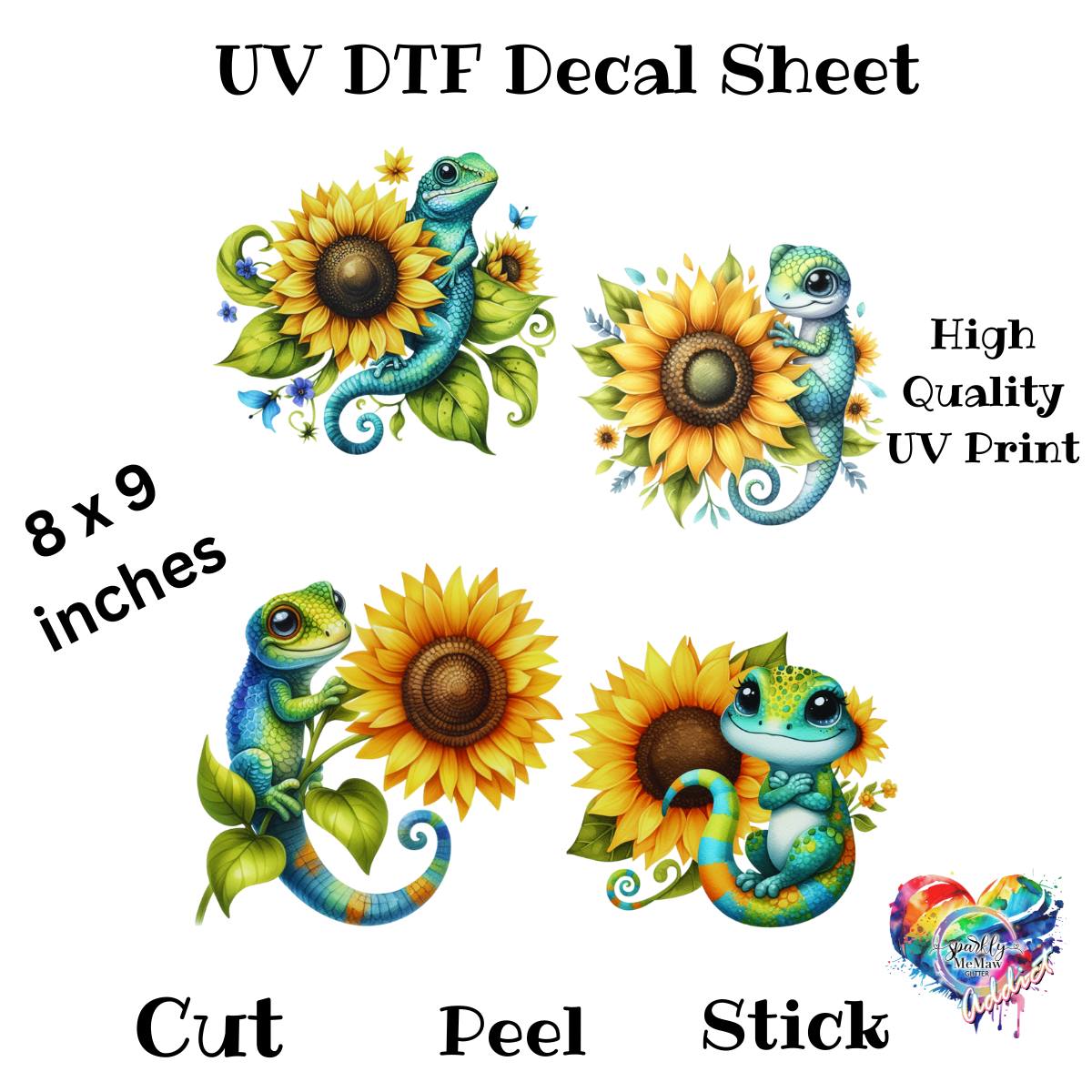 Sunflower Gecko UV DTF Decal Sheet