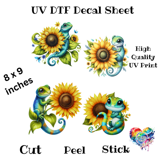 Sunflower Gecko UV DTF Decal Sheet