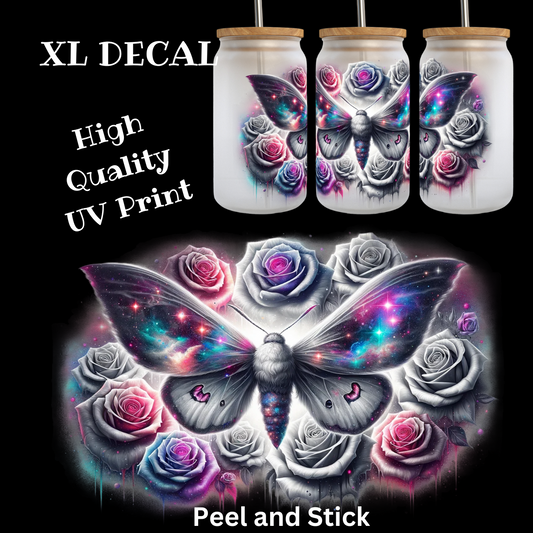 Moth With flowers version3 XL UV DTF Decal