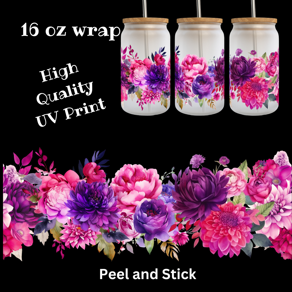 Fuchsia Floral uv dtf 16 oz Wrap