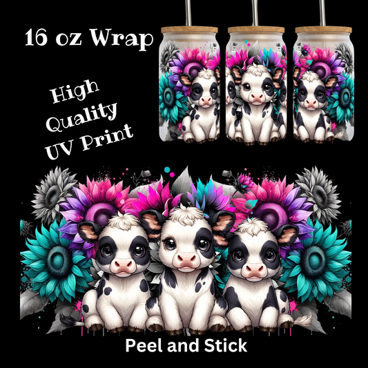 Dairy Cows with Flowers UV DTF Wrap