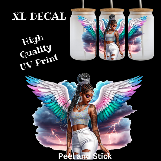 Girl with Wings and Tats Version 2 UV DTF XL Decal
