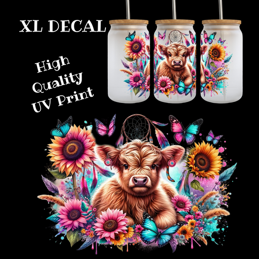Highland Cow with Sunflowers and Dreamcatchers XL Decal