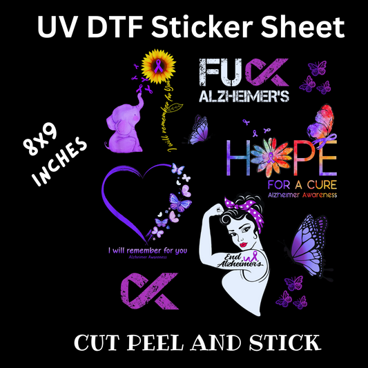 Alzheimer's UV DTF Decal Sticker Sheet 8x9 inches