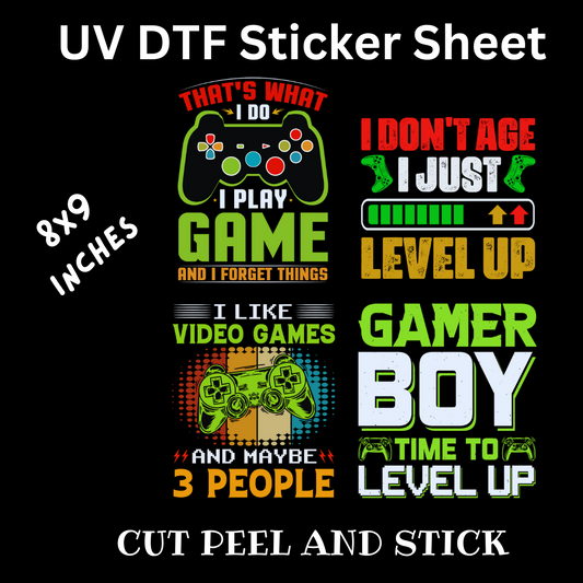 Gamer UV DTF Decal Sticker Sheet