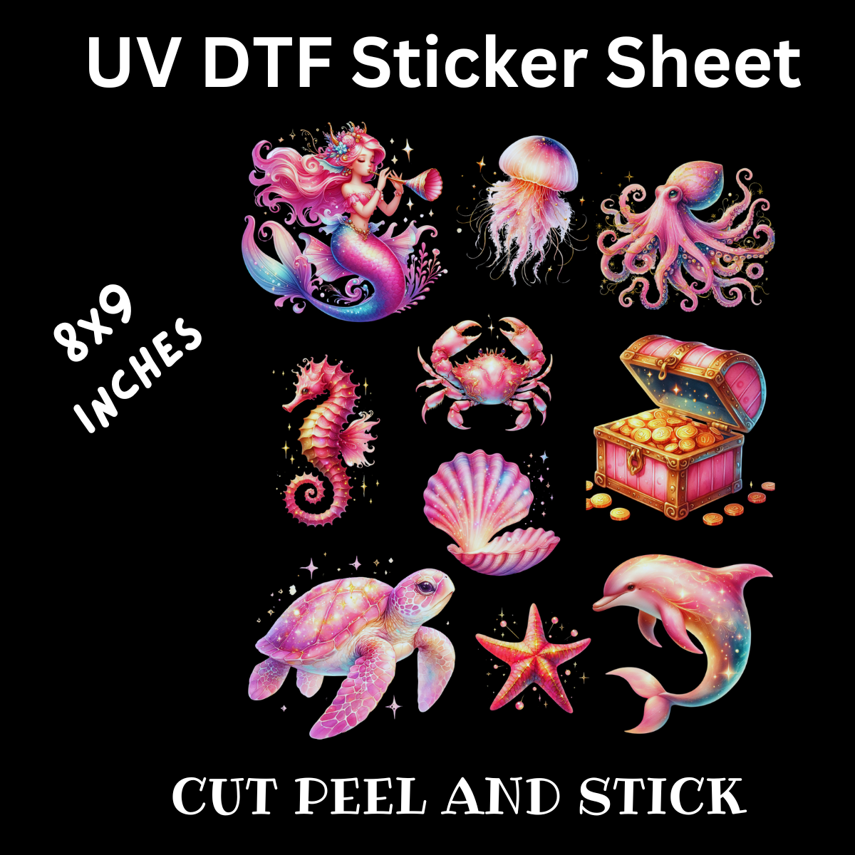 Coral Sea Theme UV DTF Sticker Decal Sheet