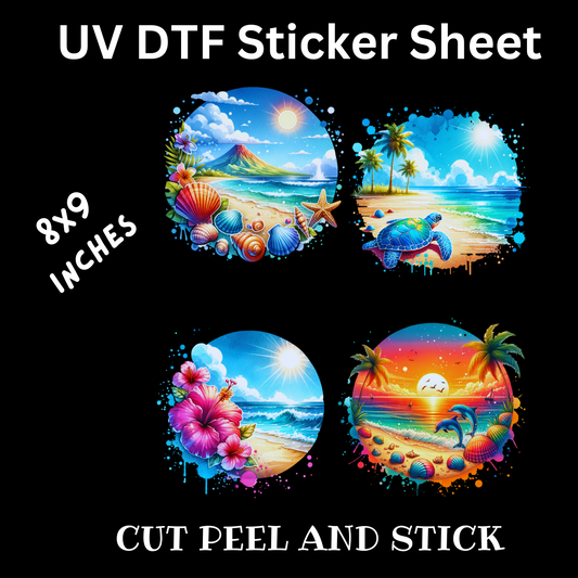 Beach Scene Uv DTF Sticker Decal Sheet