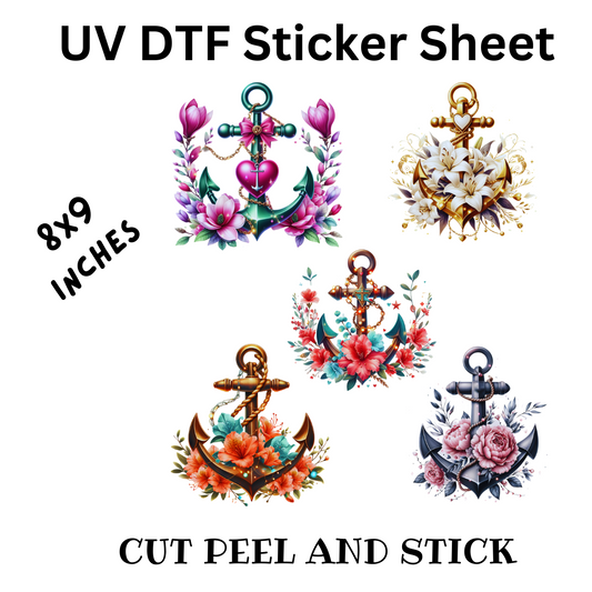 Floral Anchor UV DTF Decal Sticker Sheet