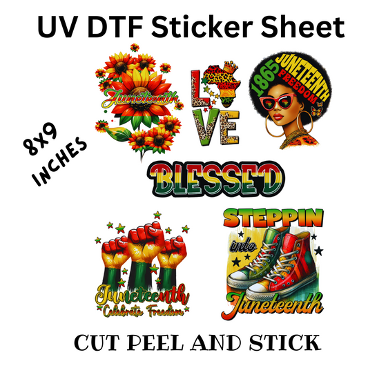 Juneteenth UV DTF Decal Sticker Sheet 8x9 inches