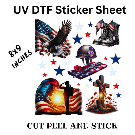 Military Remembered UV DTF Decal Sticker Sheet 8x9 inches