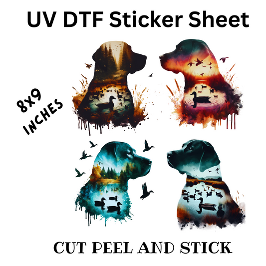 Dog N Ducks UV DTF Decal Sticker Sheet 8x9 inches