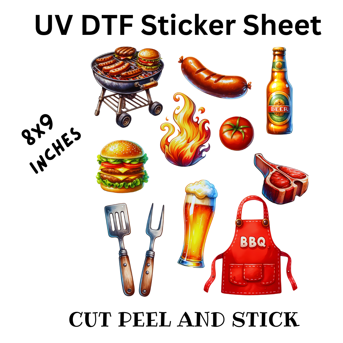BBQ UV DTF Decal Sticker Sheet 8x9 inches