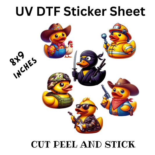 Fun Ducks UV DTF Decal Sticker Sheet 8x9 inches