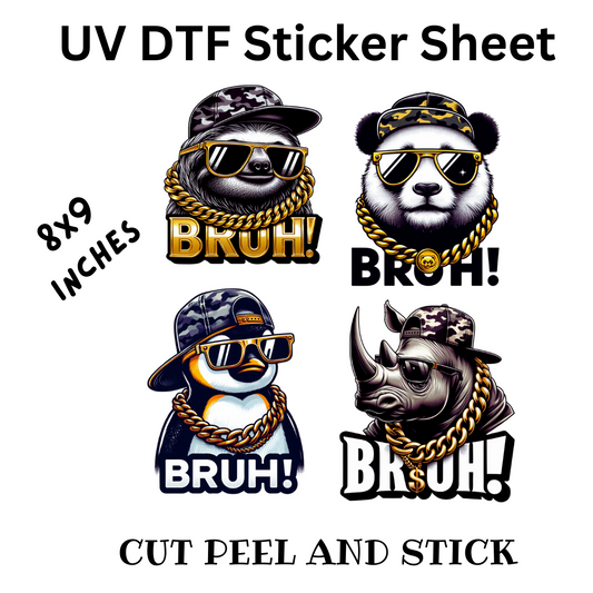 Bruh UV DTF Decal Sticker sheet 8x9 inches