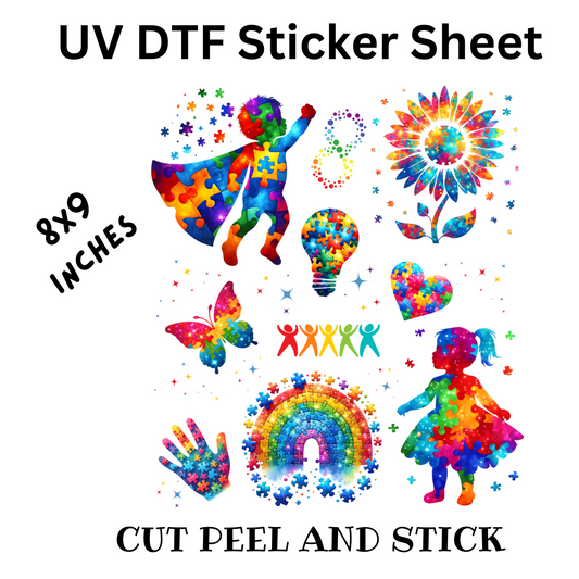 Autism Stickers 2 Uv DTF Decal Sticker Sheet 8x9 inches