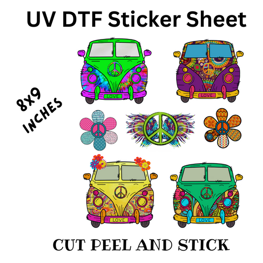 Hippie Love UV DTF Decal Sticker Sheet 8x9 inches