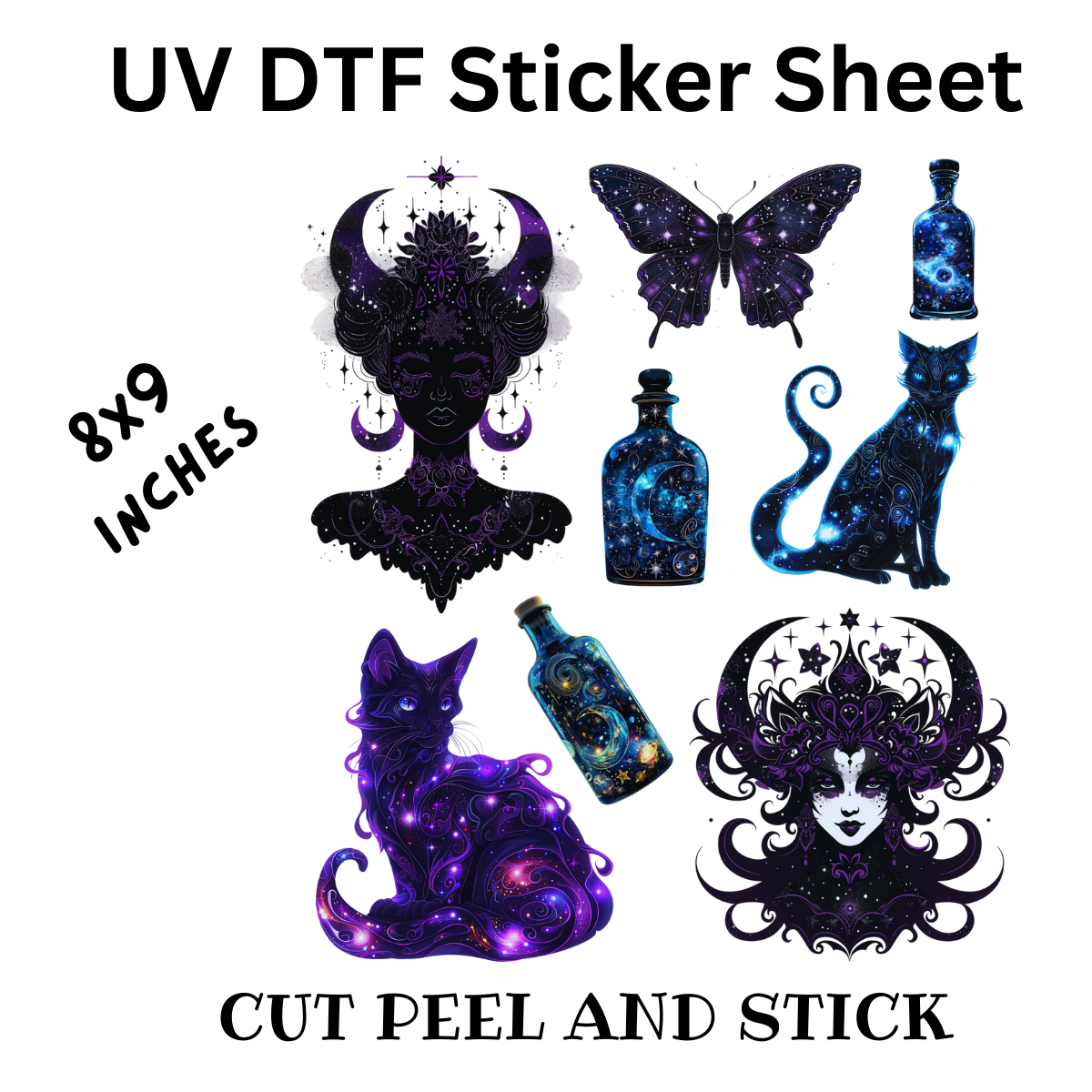 Purple and Mystical UV DTF Decal Sticker Sheet 8x9 inches